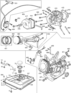 Crank Case, Cylinder, Piston & Tank Diagram and Parts List for PCI2800-AR Type 1 Porter Cable Generator